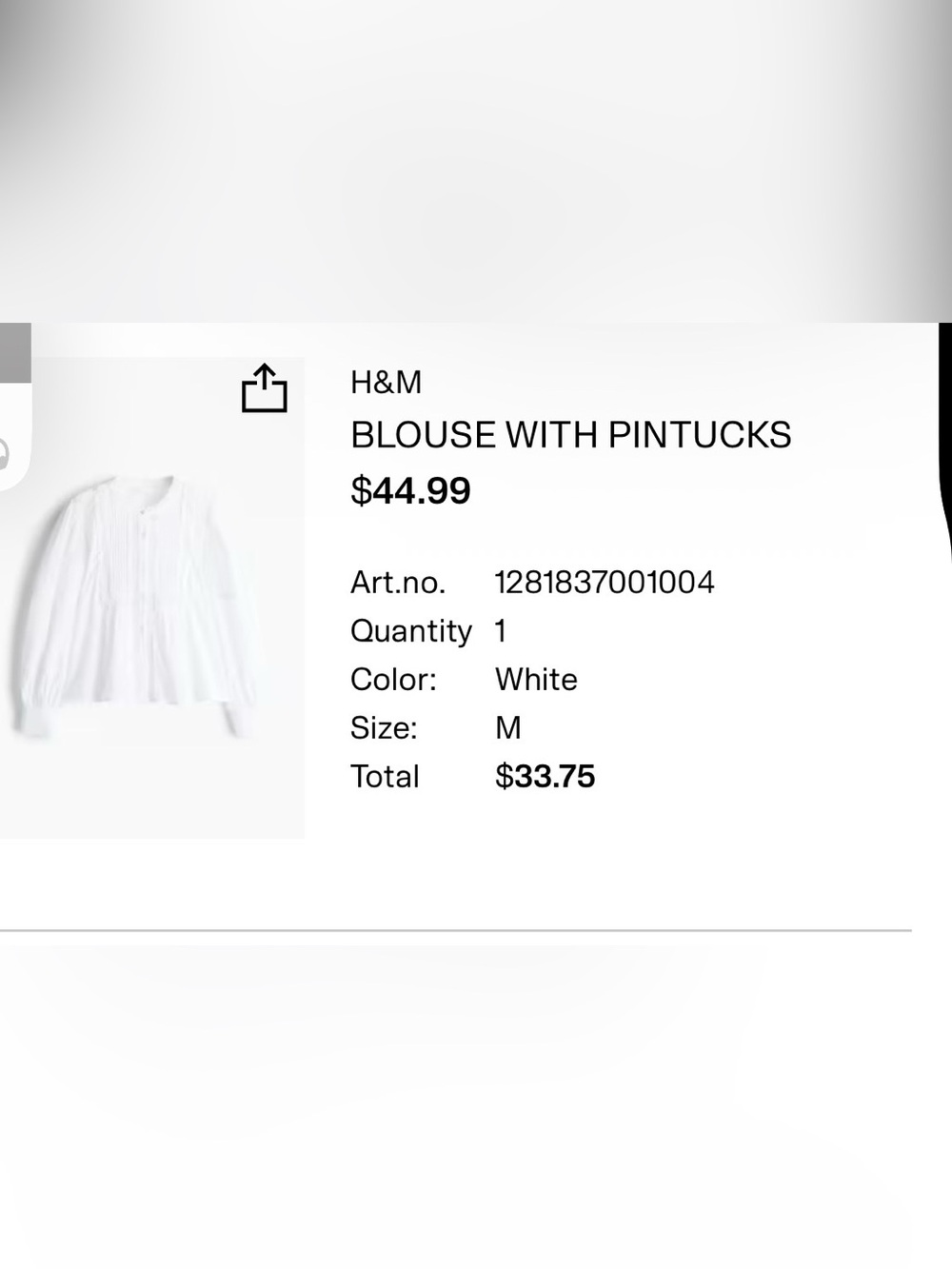 H&M White Blouse with Pintucks size M EUC Cotton blend